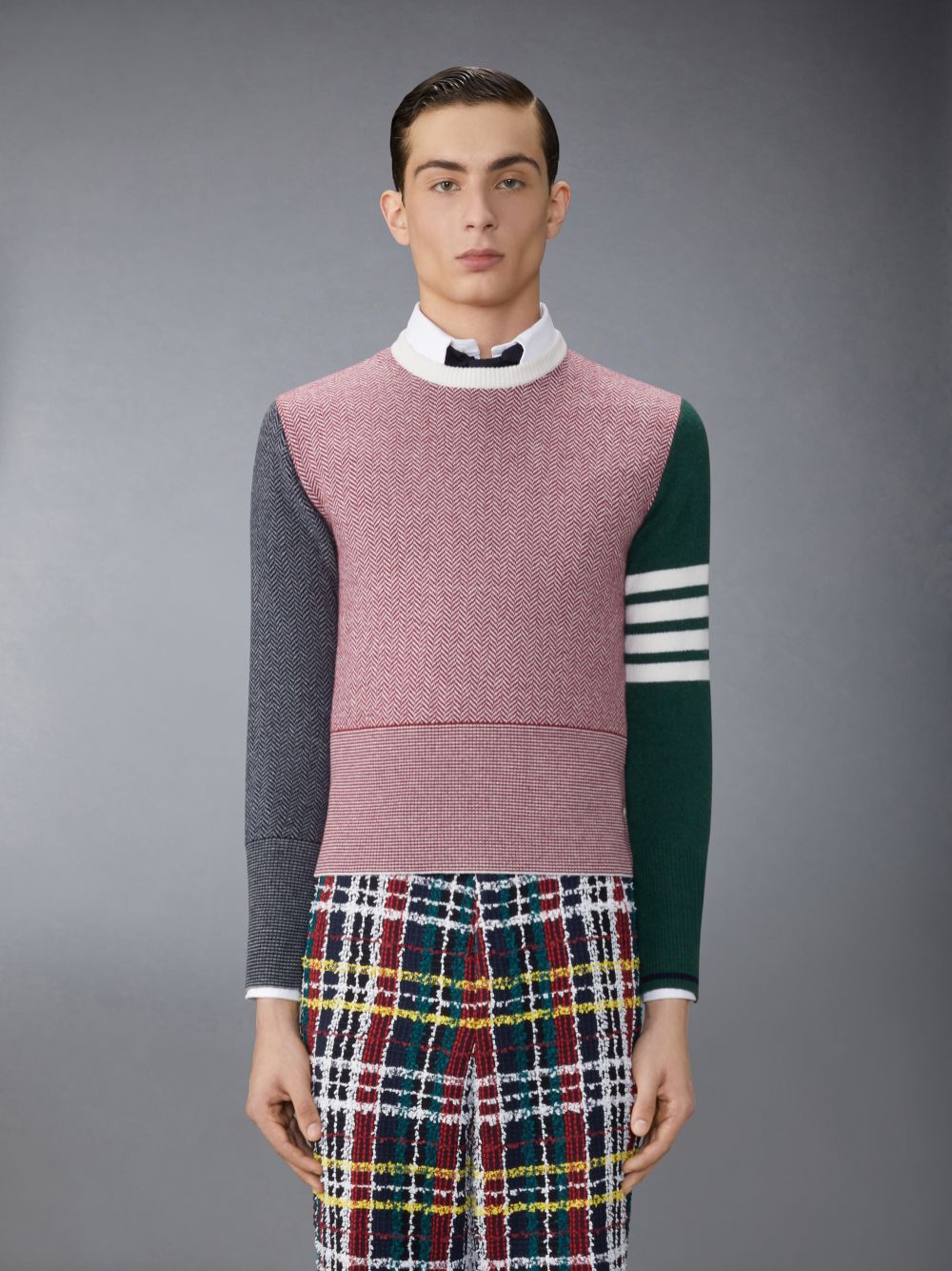 Pulôver Thom Browne Funmix Merino Wool Herringbone Float Jacquard 4-Bar Classic Crew Neck Masculino Vermelhas | RZS71J39192