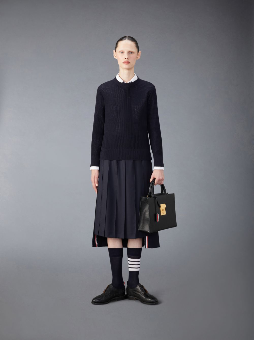 Pulôver Thom Browne Wool Crepe 4-Bar Relaxed Fit Feminino Azuis | XXF06V50696