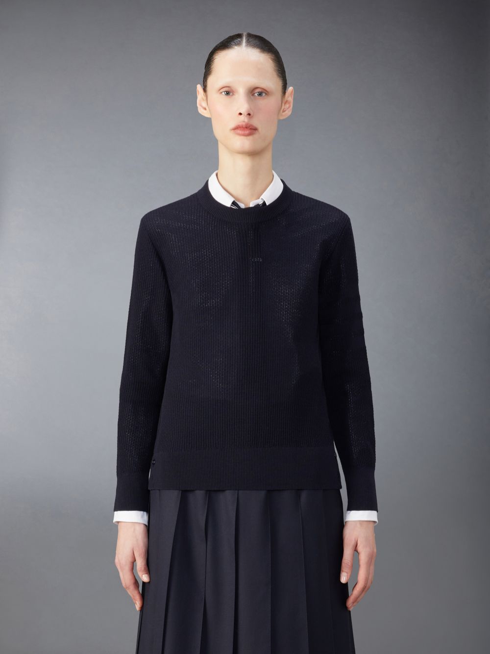 Pulôver Thom Browne Wool Crepe 4-Bar Relaxed Fit Feminino Azuis | XXF06V50696