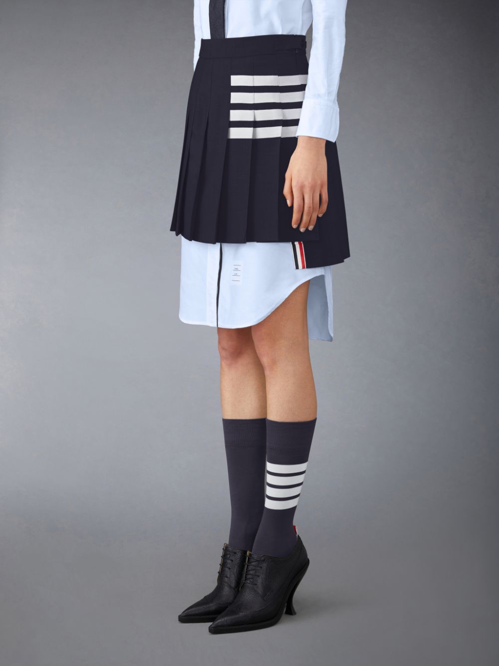 Saias Thom Browne Plain Weave 4-Bar Pleated Mini Feminino Azuis | CQM90Z23704
