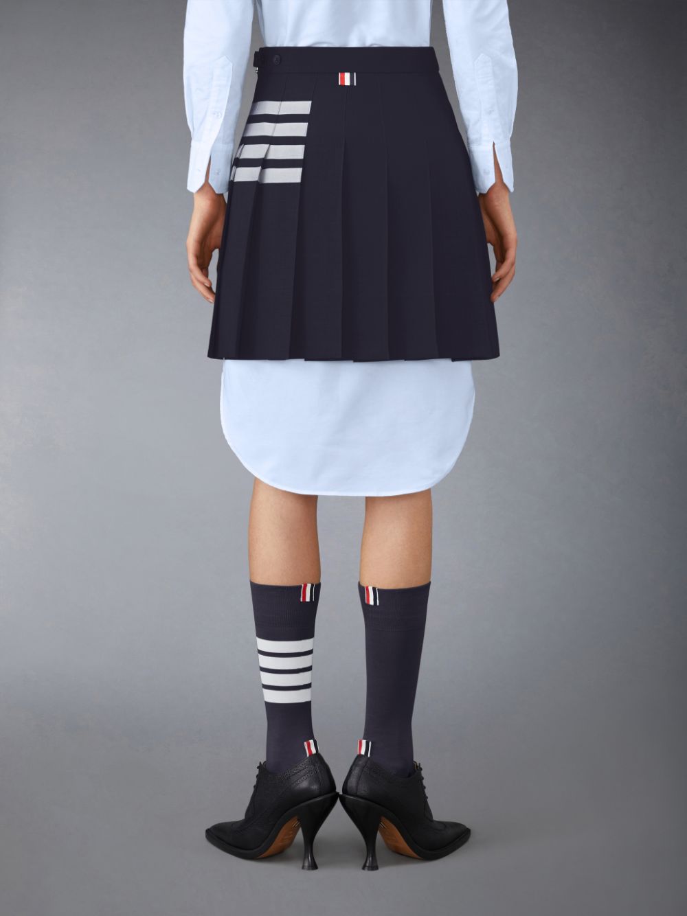 Saias Thom Browne Plain Weave 4-Bar Pleated Mini Feminino Azuis | CQM90Z23704