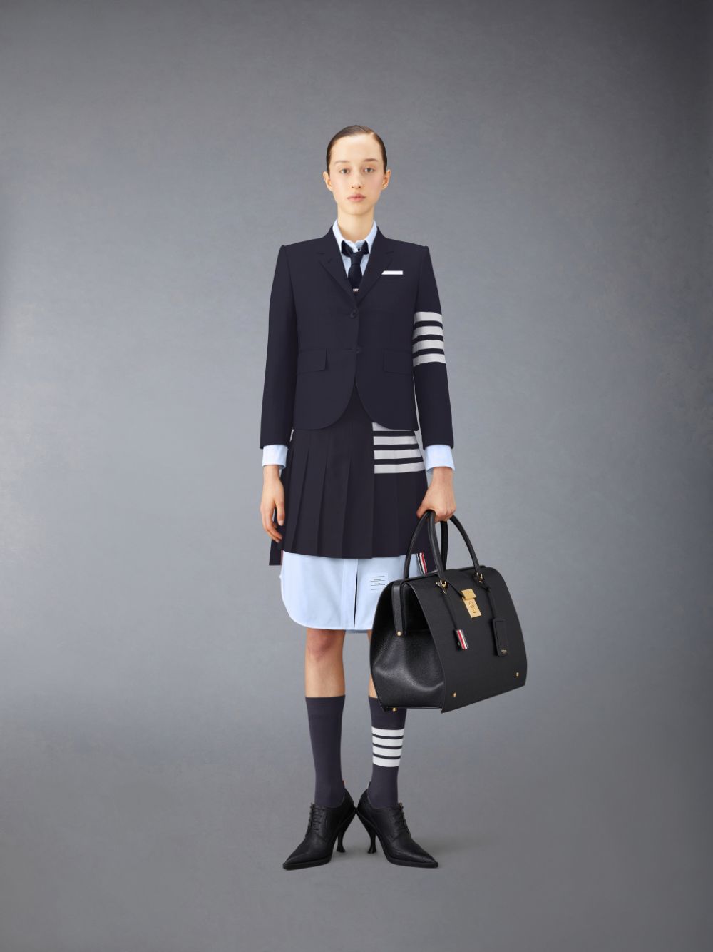 Saias Thom Browne Plain Weave 4-Bar Pleated Mini Feminino Azuis | CQM90Z23704