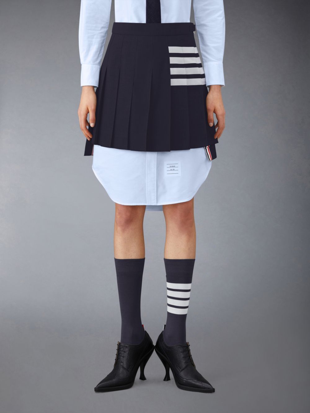Saias Thom Browne Plain Weave 4-Bar Pleated Mini Feminino Azuis | CQM90Z23704