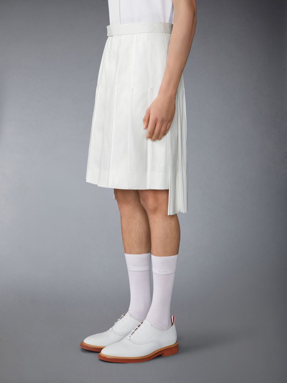 Saias Thom Browne Typewriter Self Tipping Midi Classic Pleated Masculino Branco | TTB92V71367