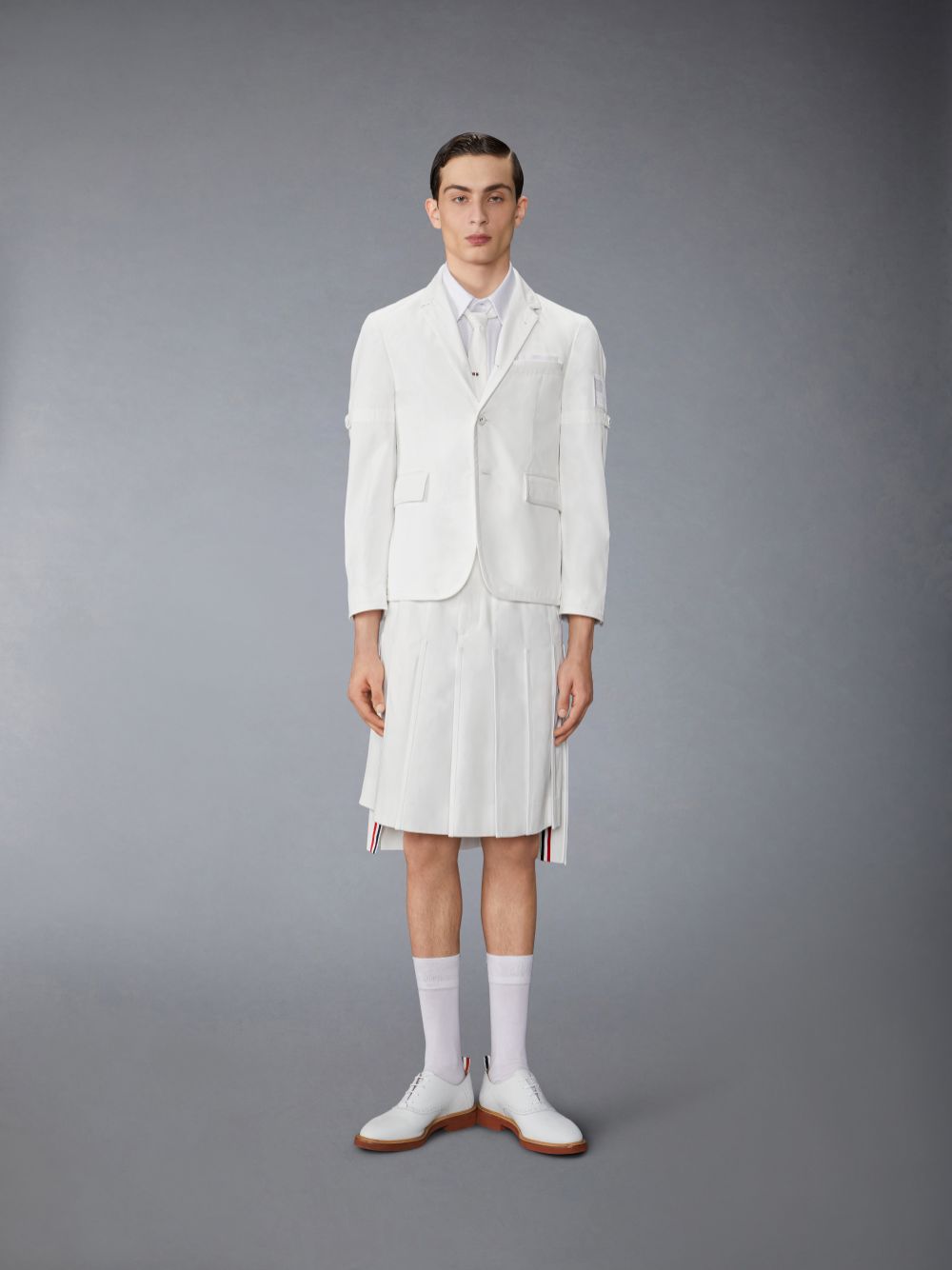 Saias Thom Browne Typewriter Self Tipping Midi Classic Pleated Masculino Branco | TTB92V71367