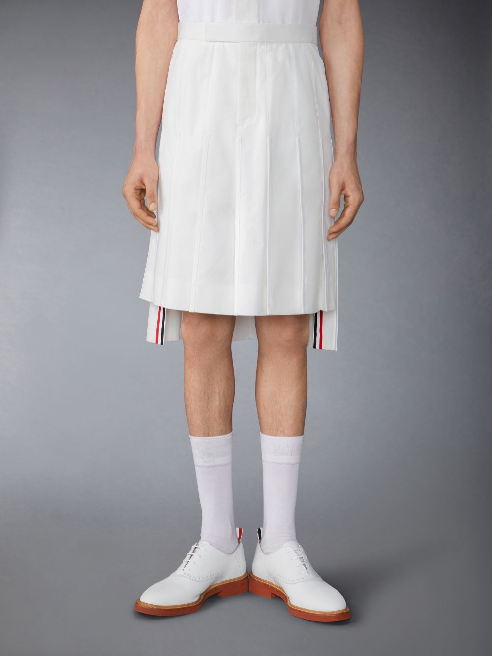 Saias Thom Browne Typewriter Self Tipping Midi Classic Pleated Masculino Branco | TTB92V71367