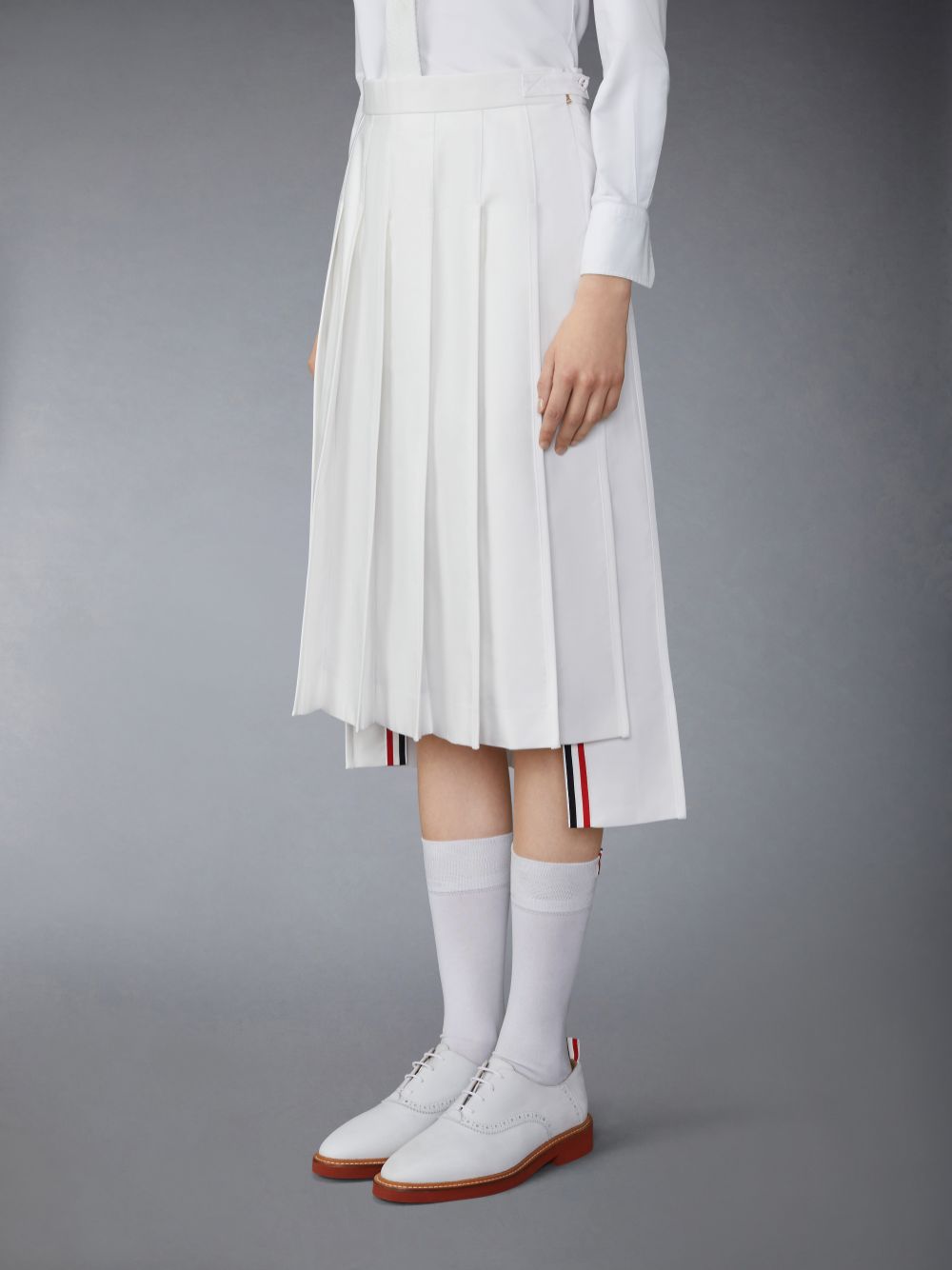 Saias Thom Browne Typewriter Self Tipping Midi Pleated Feminino Branco | UDE17R90615