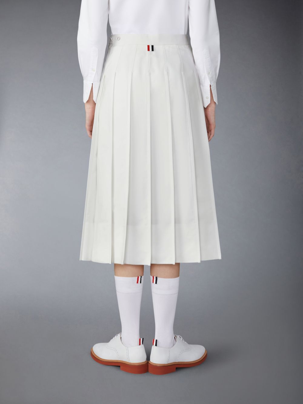 Saias Thom Browne Typewriter Self Tipping Midi Pleated Feminino Branco | UDE17R90615