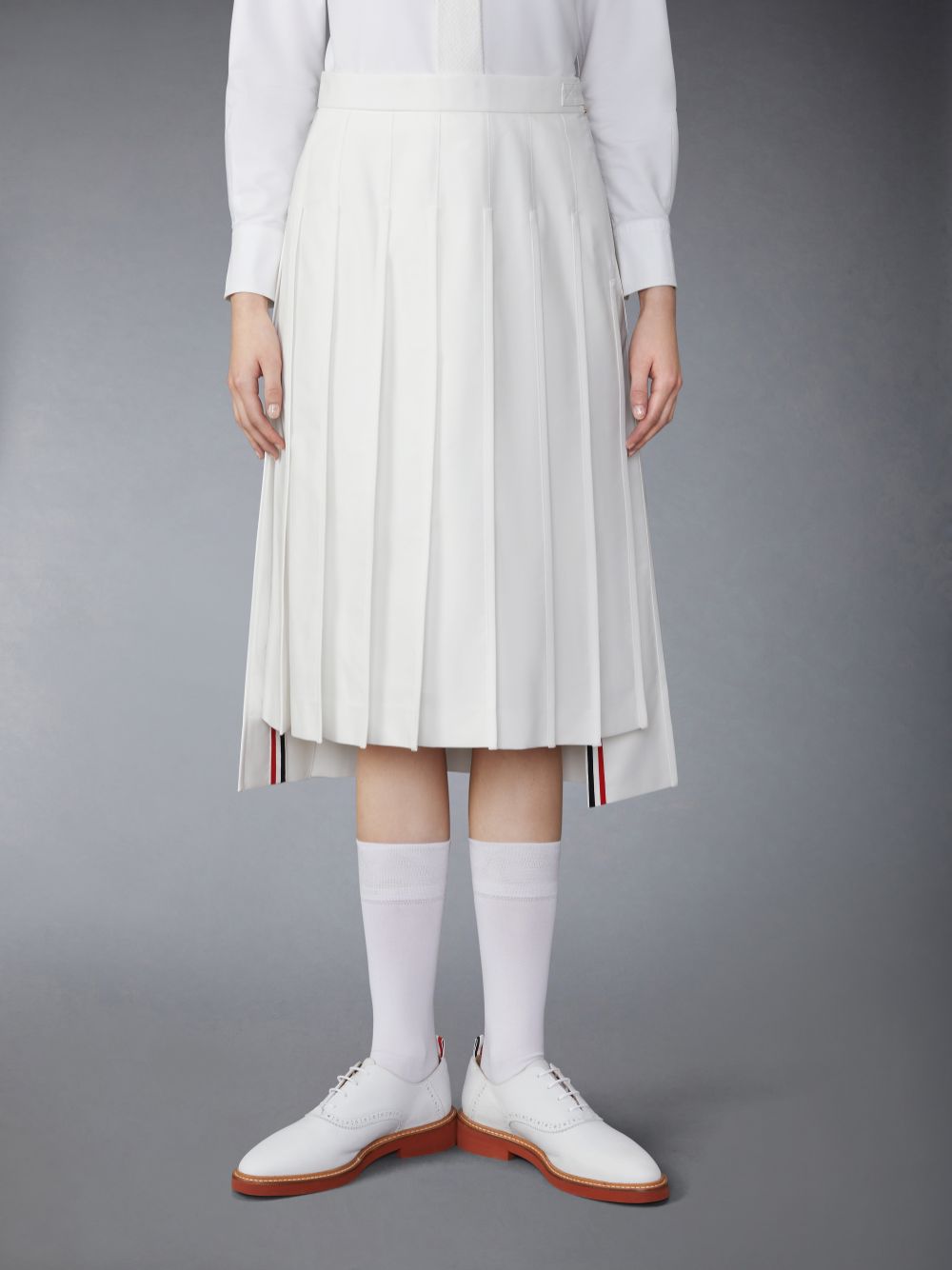 Saias Thom Browne Typewriter Self Tipping Midi Pleated Feminino Branco | UDE17R90615