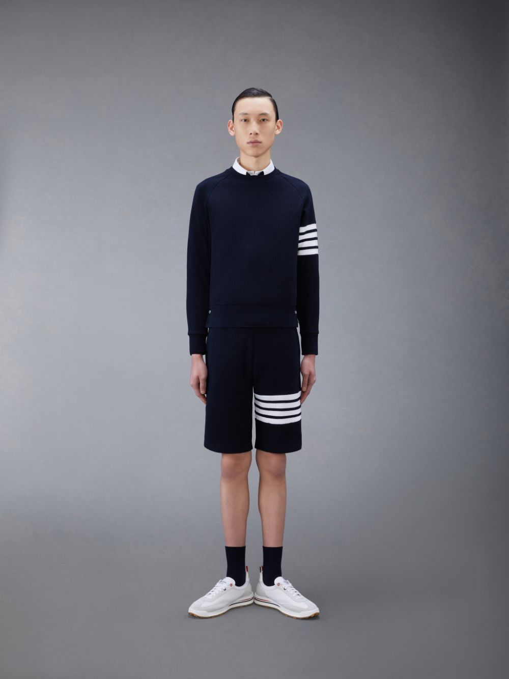 Shorts De Suor Thom Browne Waffle 4-Bar Masculino Azuis | HQF06C34277