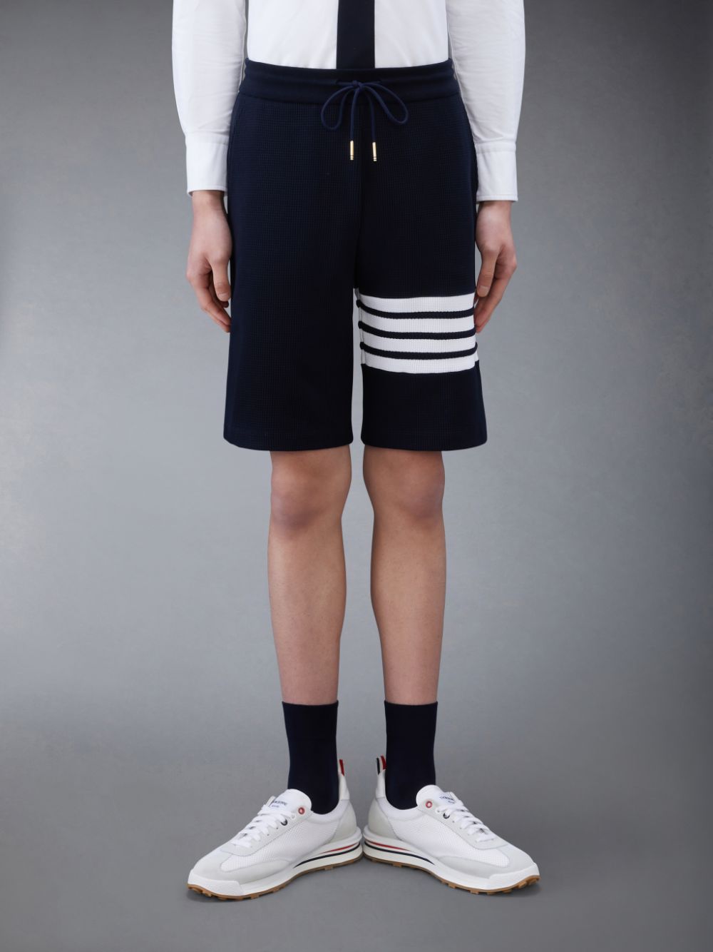 Shorts De Suor Thom Browne Waffle 4-Bar Masculino Azuis | HQF06C34277
