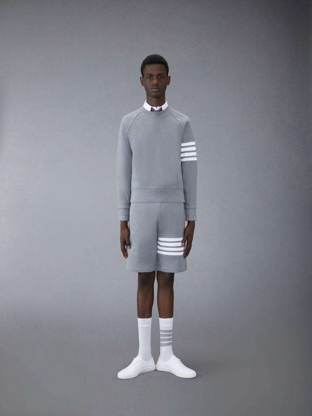 Shorts De Suor Thom Browne Waffle 4-Bar Masculino Cinzentas | MRX07C33843