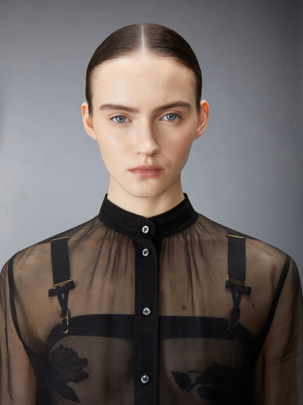 Vestido Thom Browne Chiffon Button Placket Hobble Feminino Pretas | HHI09I98311
